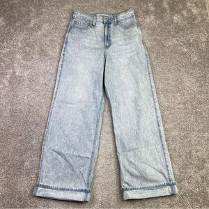 Hollister Jeans Womens 25 Short Blue Baggy Wide Leg High Rise Lightweight Cuffed